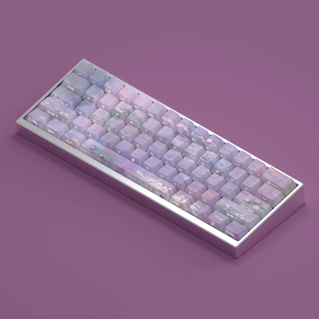 Wenshao Sleeping Lotus PBT key cap set with side-carved translucent characters for mechanical keyboards