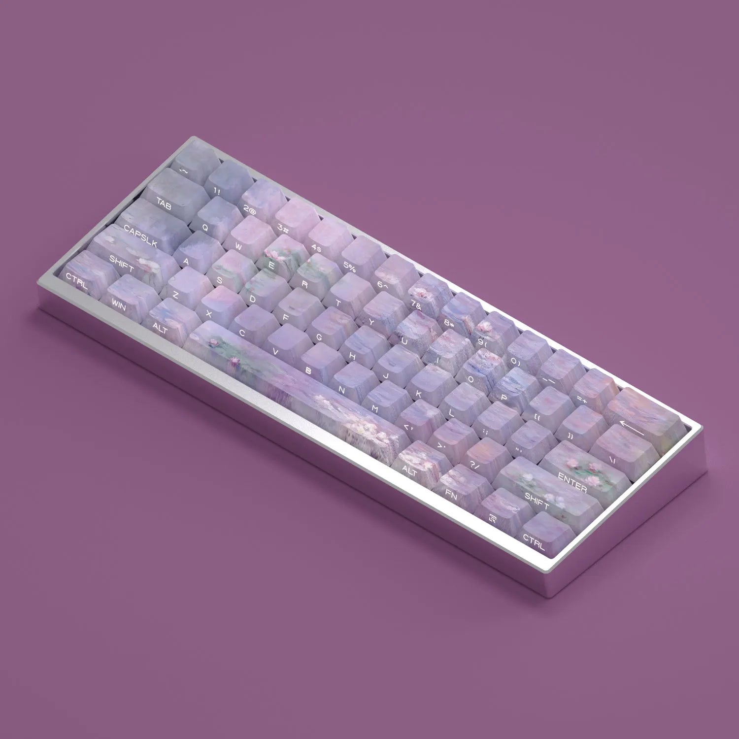 Wenshao Sleeping Lotus PBT key cap set with side-carved translucent characters for mechanical keyboards