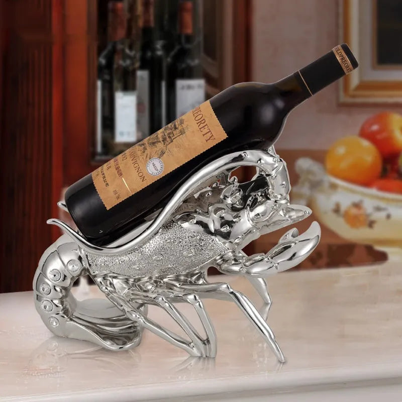 Lobster-shaped resin wine rack in rose gold or elegant silver metallic finish