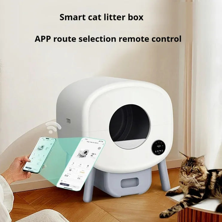 Automatic self-cleaning cat litter box with ABS plastic construction and UK plug