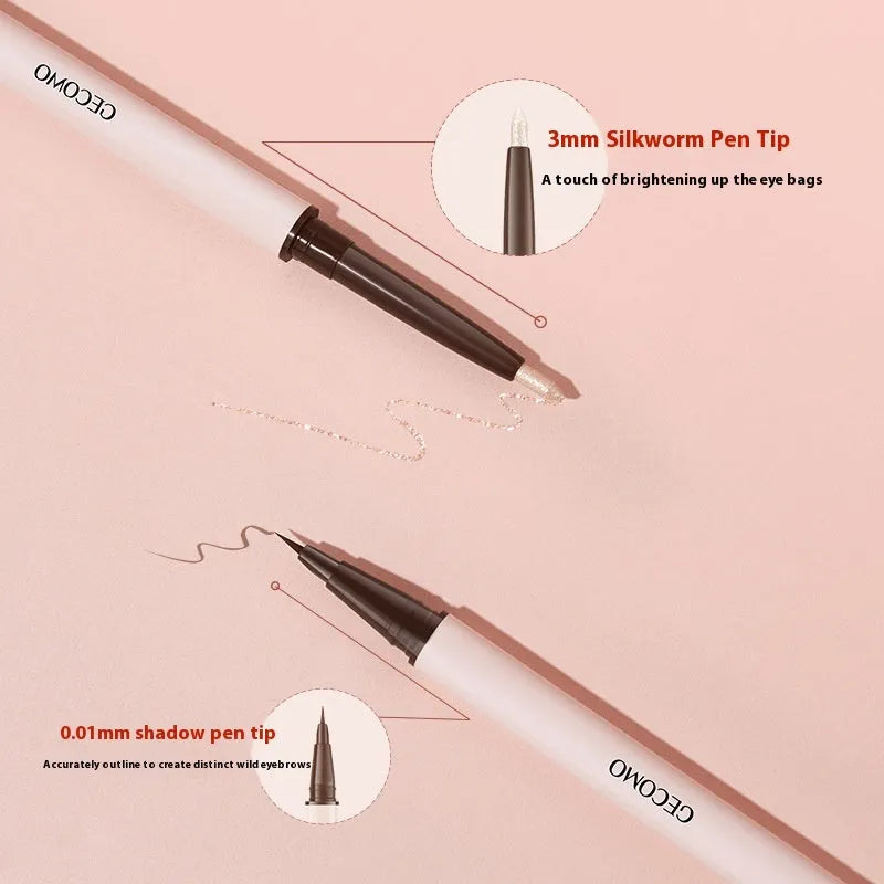 Double headed silkworm pen liquid eyeliner in Floating Platinum and Born Nude Apricot pearlescent colours