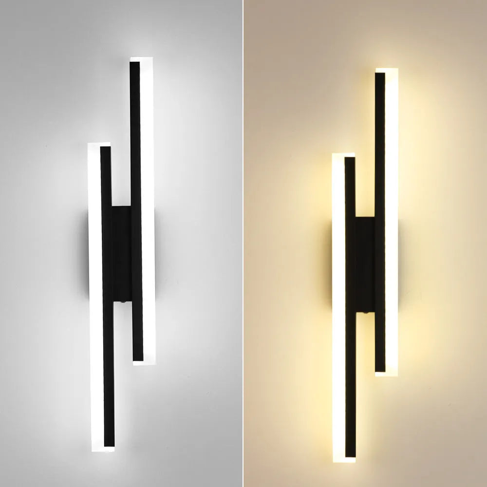 Gold finish double-line LED wall lamp showing 500mm length and modern design.