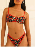 Women's cherry print tube top bikini swimsuit set with briefs bottoms