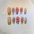 Zebra pattern lily hand carving nail art set with embossed flowers and leopard print in four sizes