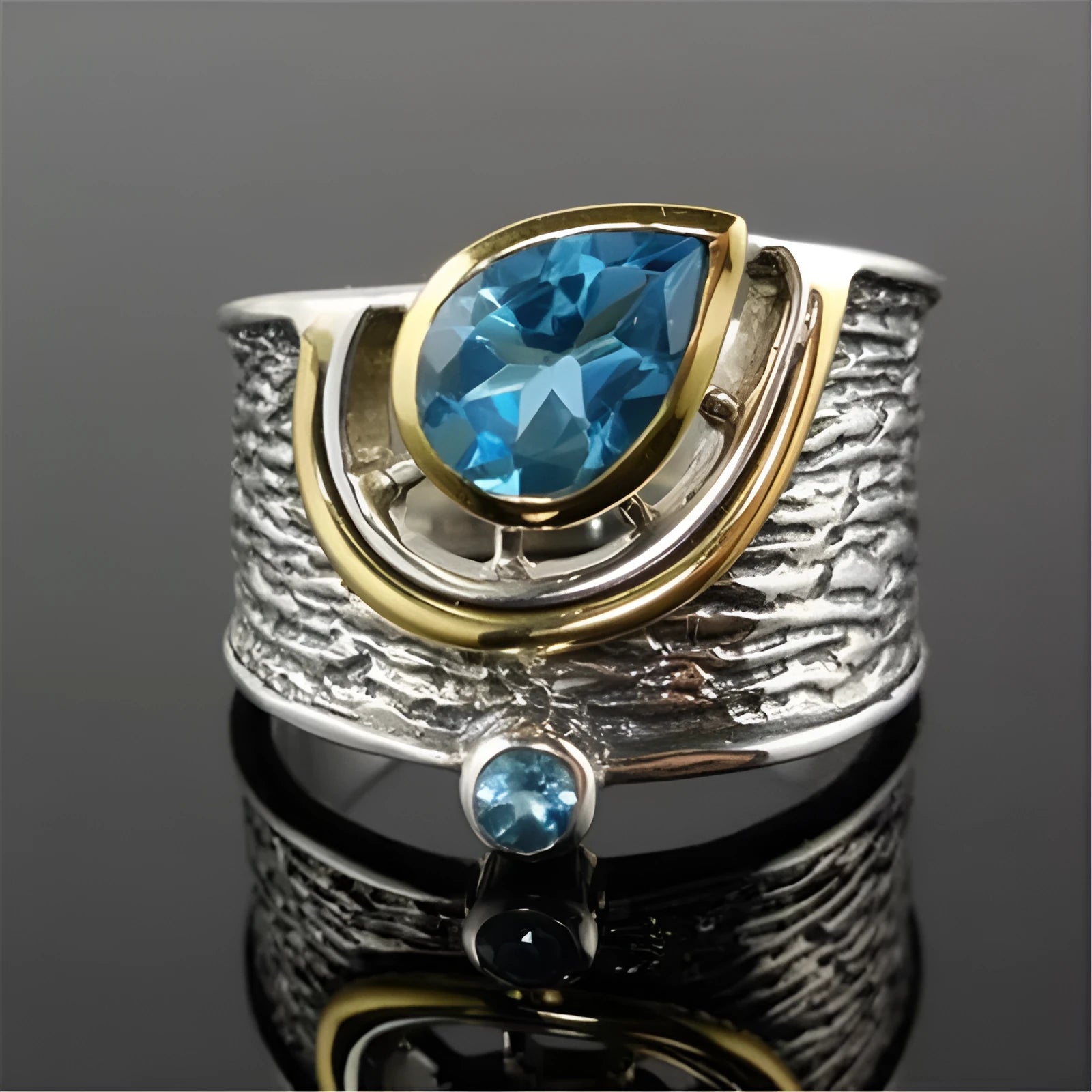 Women's blue Chinese style alloy ring with zircon rhinestones in drop shape design, showing size options 6-10