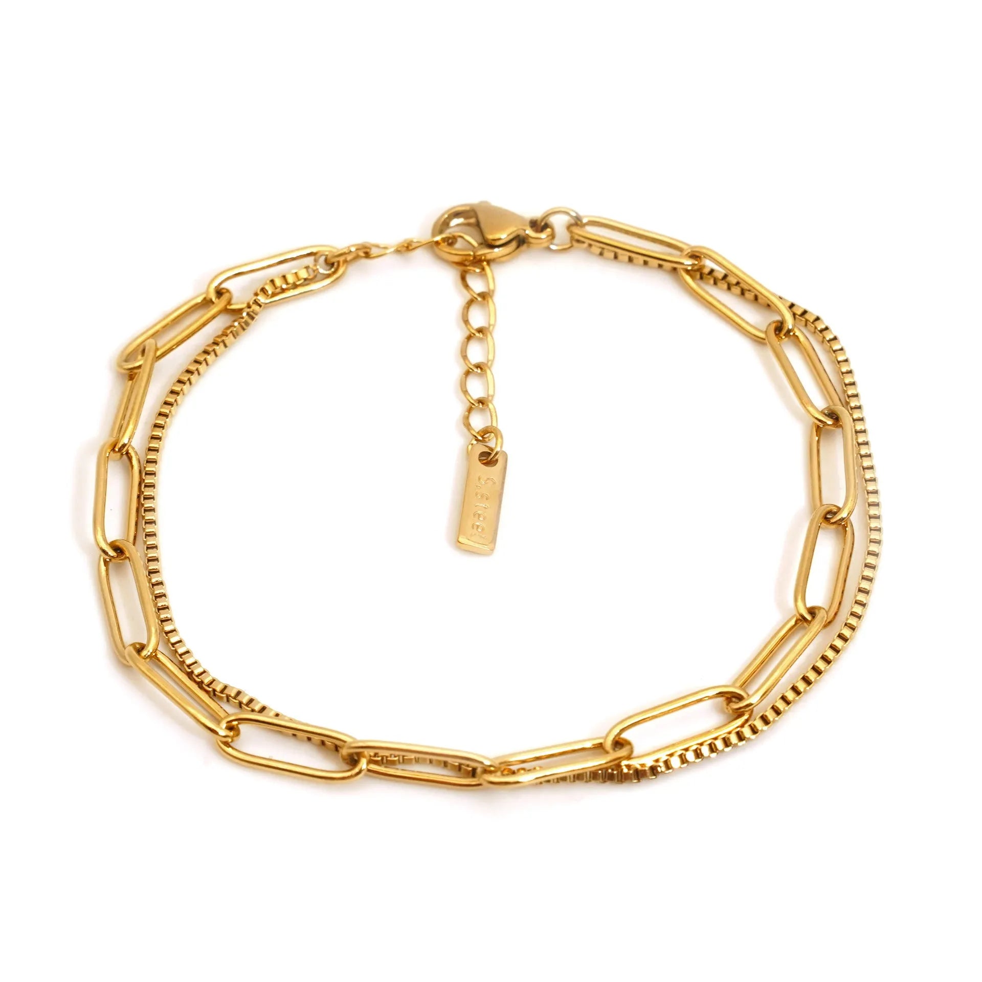 Double-layer titanium steel women's bracelet with geometric shape and linear design elements in gold or silver finish