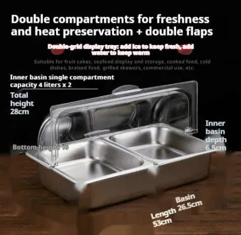 Stainless steel commercial dining plate display box with lid and multiple compartment configuration options