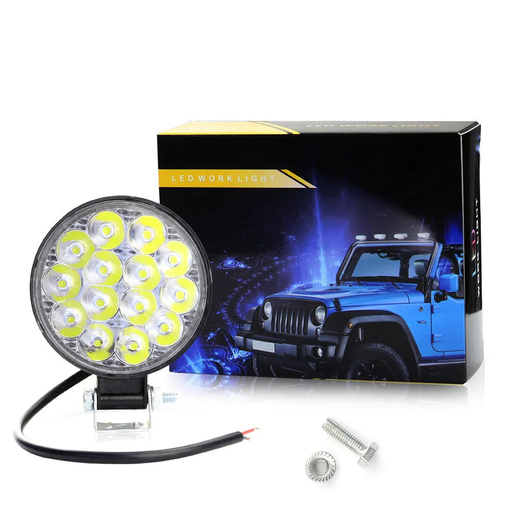 White 42W round car LED work light with aluminium housing for off-road and marine use
