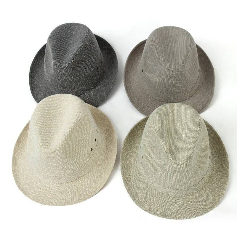 Men's classic fedora hat in suit material showing thickened construction and traditional silhouette