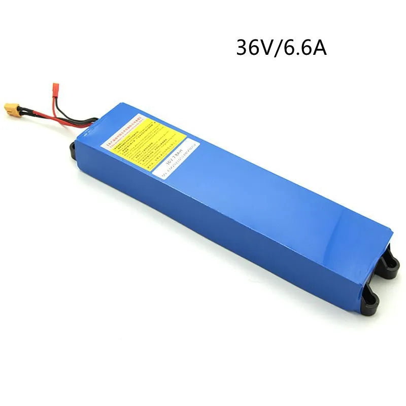 36V electric scooter lithium battery pack showing three capacity options: 6.6Ah, 7.8Ah, and 10.4Ah