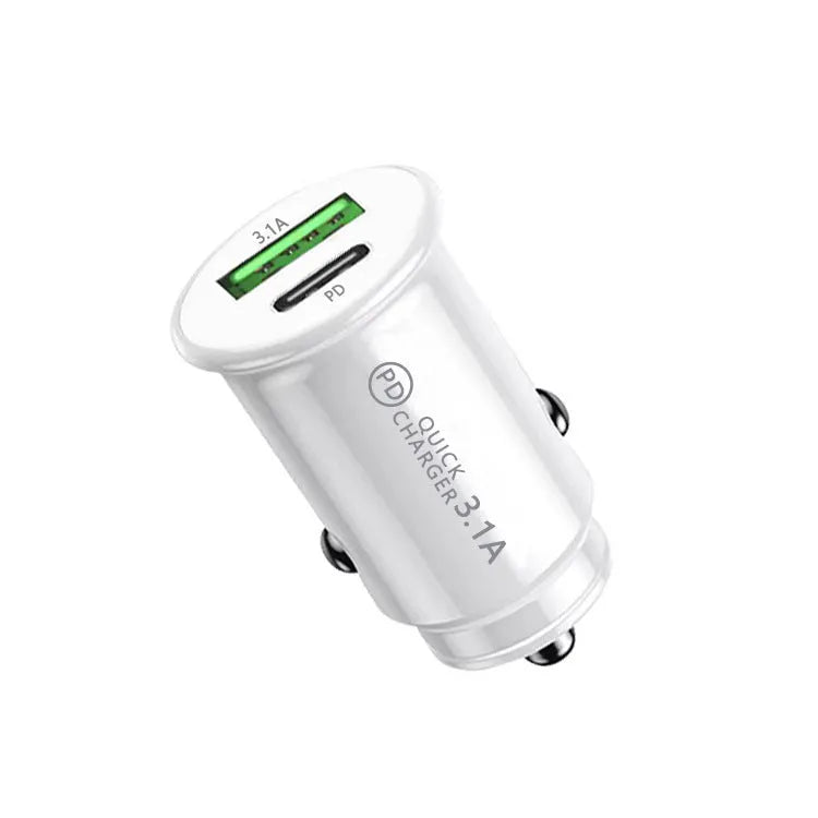 Black and white dual-port USB car charger for vehicle cigarette lighter sockets