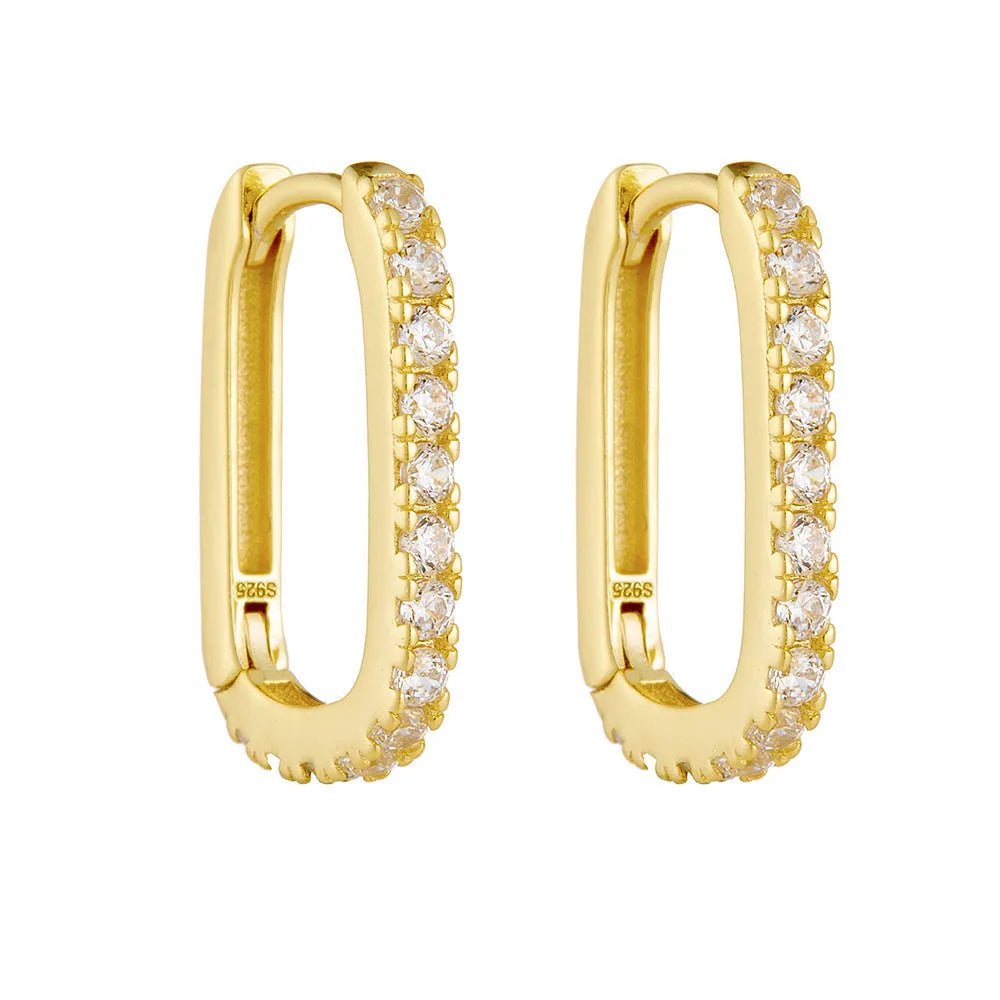 S925 Sterling Silver oval geometric zircon ear clip earrings in yellow or white colour