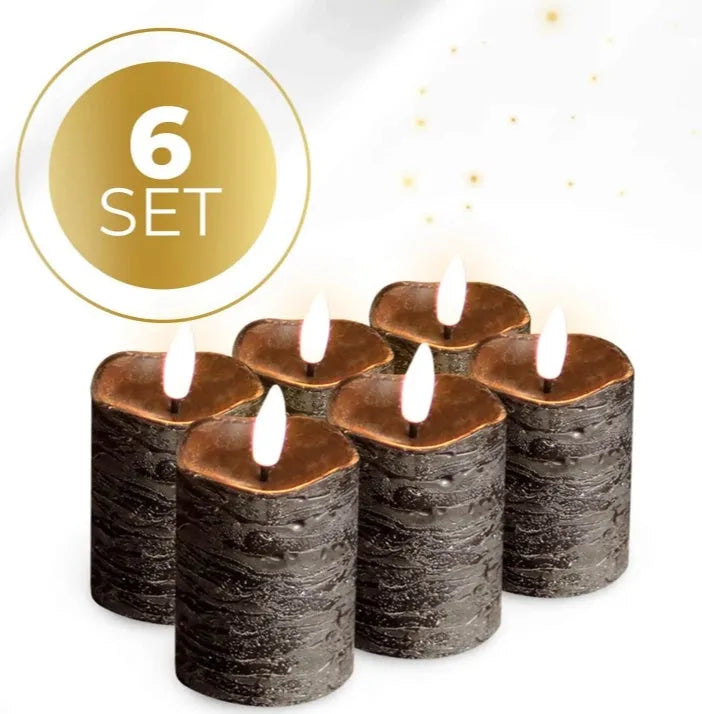 Black S6 LED pillar candle measuring 5cm diameter by 7cm height with flameless decorative lighting