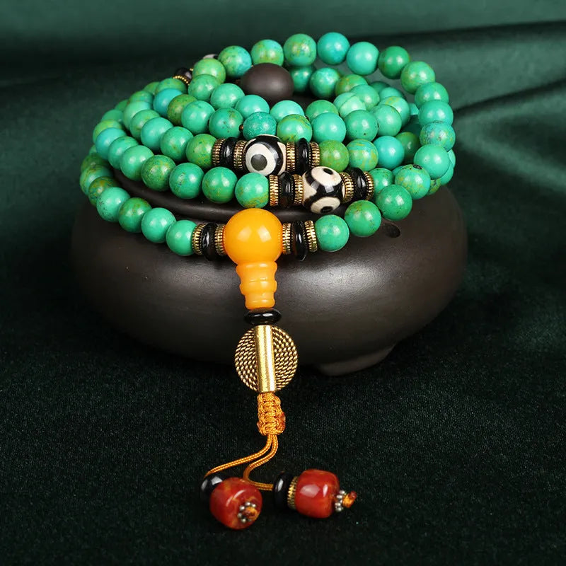 Natural turquoise bracelet with 108 round 8mm polished beads in national style design