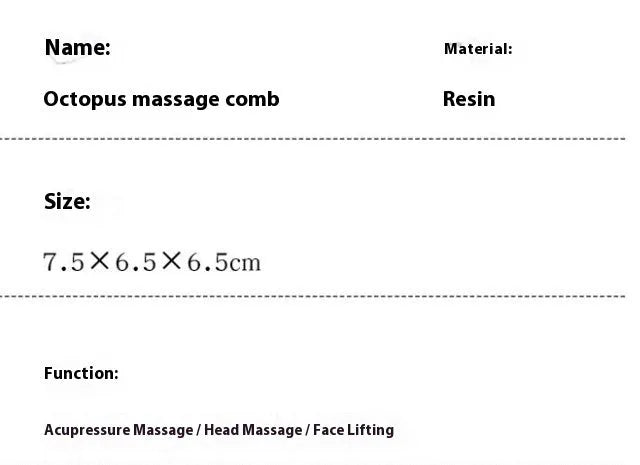 Pink octopus-shaped periocular meridian massage comb made from natural resin with storage bag