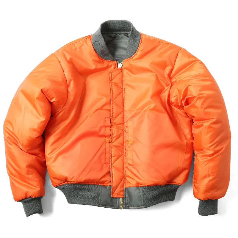 Men's loose-fit army green cotton-padded pilot jacket with double-sided nylon construction