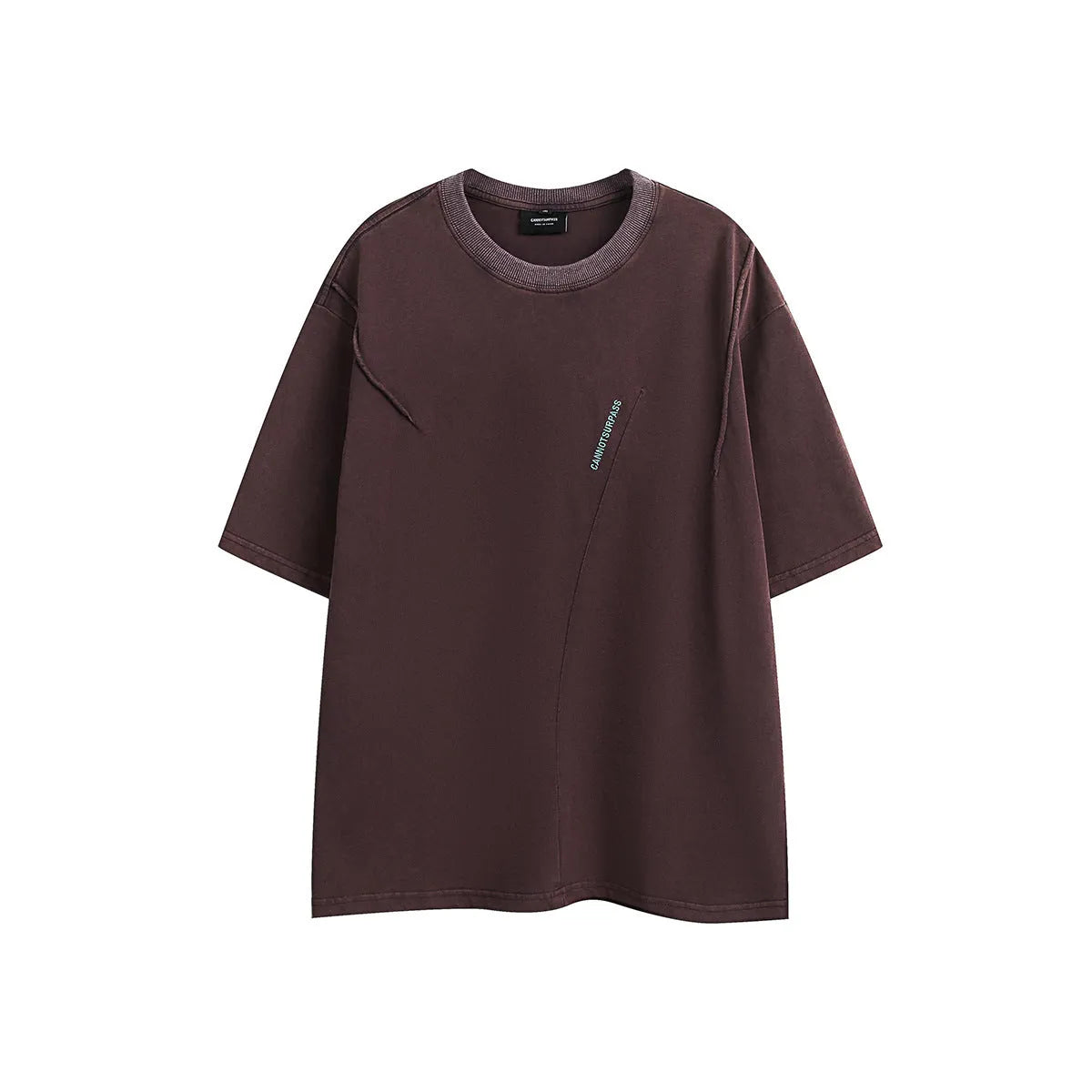 Embroidered washed purple and black loose-fit retro cotton short-sleeved t-shirt.
