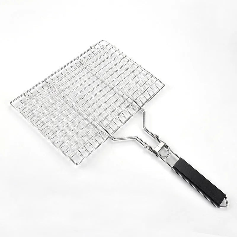 Stainless steel square folding barbecue mesh basket with cleaning brush