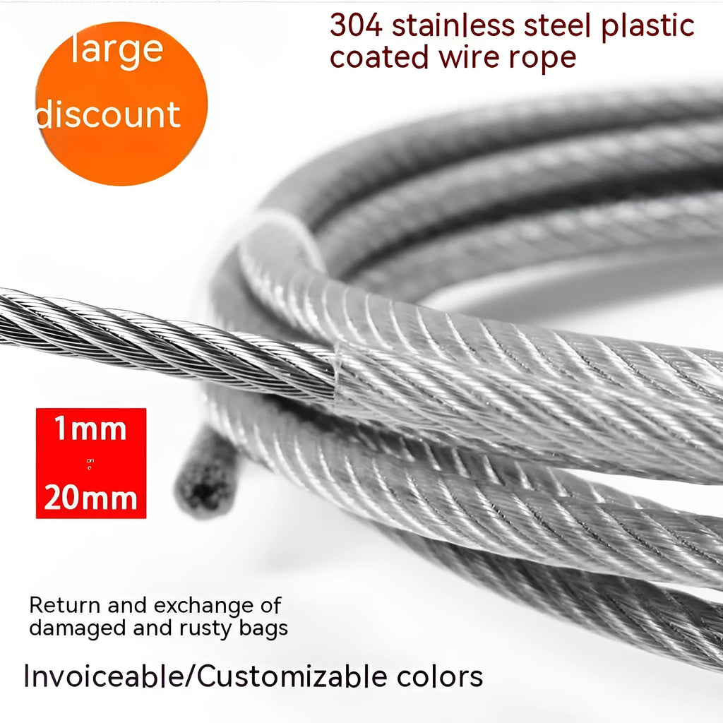 304 stainless steel invisible anti-theft security cable showing double twist construction and coated finish