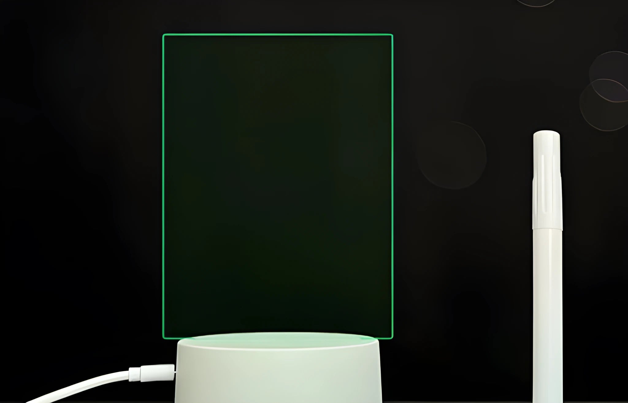 3D acrylic message board lamp with black crack base displaying handwritten text and glowing with multi-colour LED light