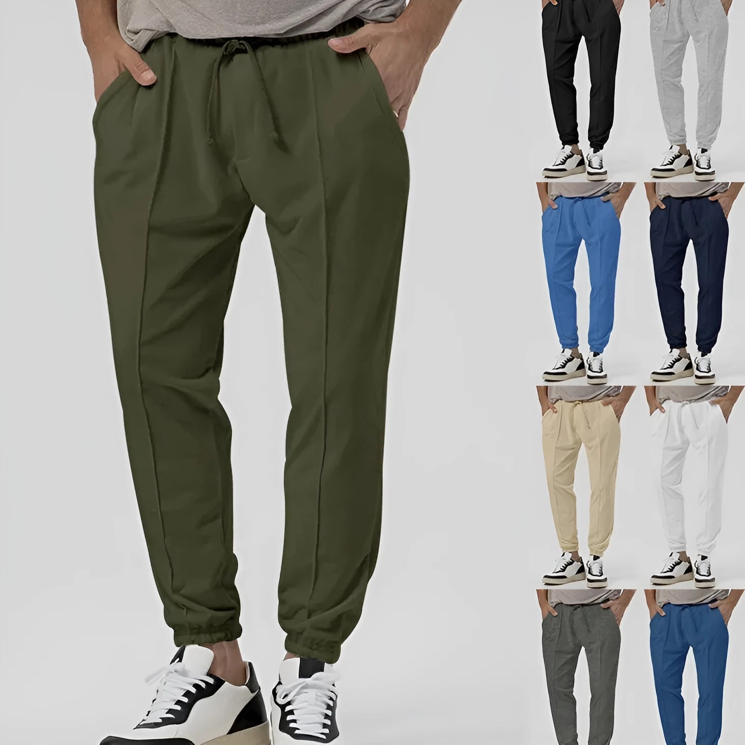 Men's grey cotton blend track sweatpants with straight leg design and mid waist