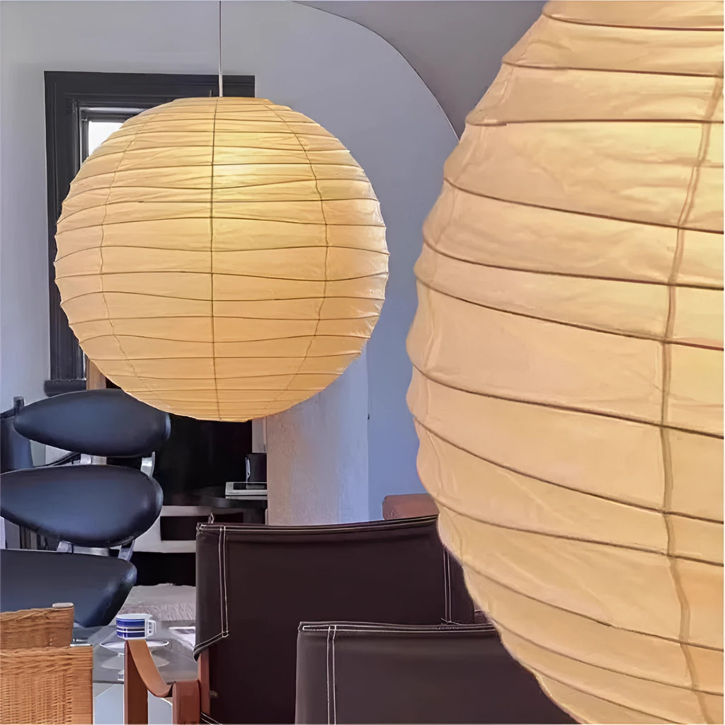 Japanese rice paper ball chandelier in 30cm and 45cm diameter options for living room lighting
