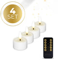 White plastic S4 battery-powered LED tealight candle with flickering flame effect.