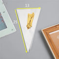 Clear triangle-shaped plastic packaging bag with a silver tie wire closure, shown in a pack of multiple bags.