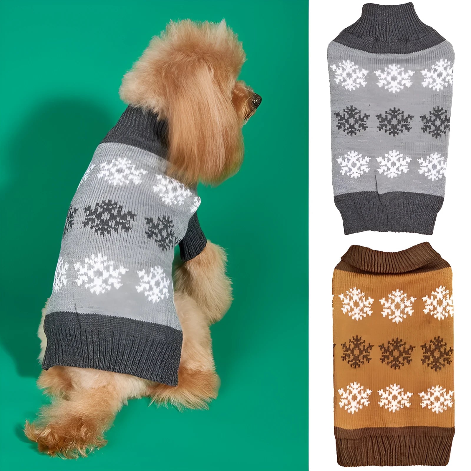 Brown and grey acrylic knitted Christmas sweater for dogs on pet mannequin