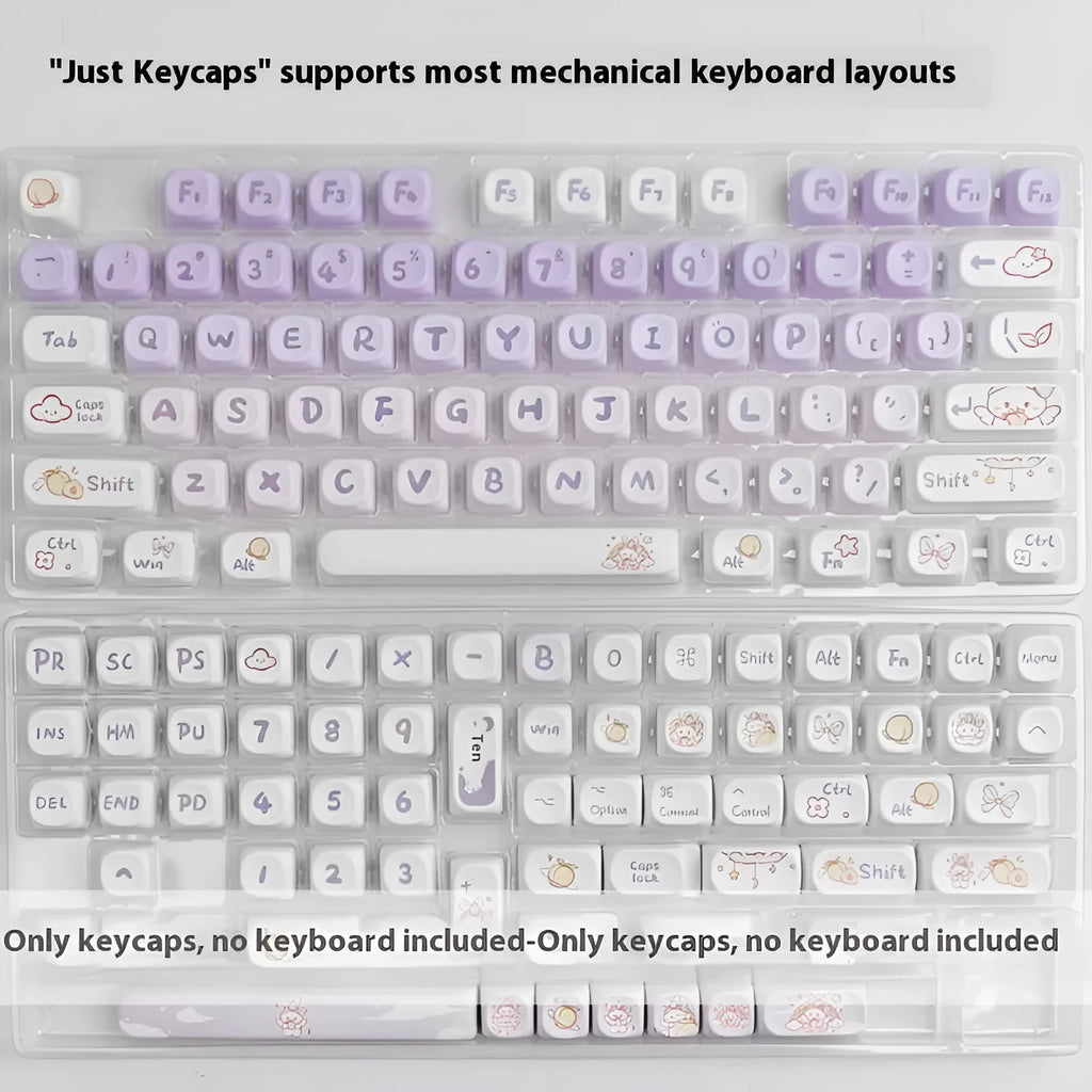 Purple gradient mechanical keyboard keycap set with rabbit design theme
