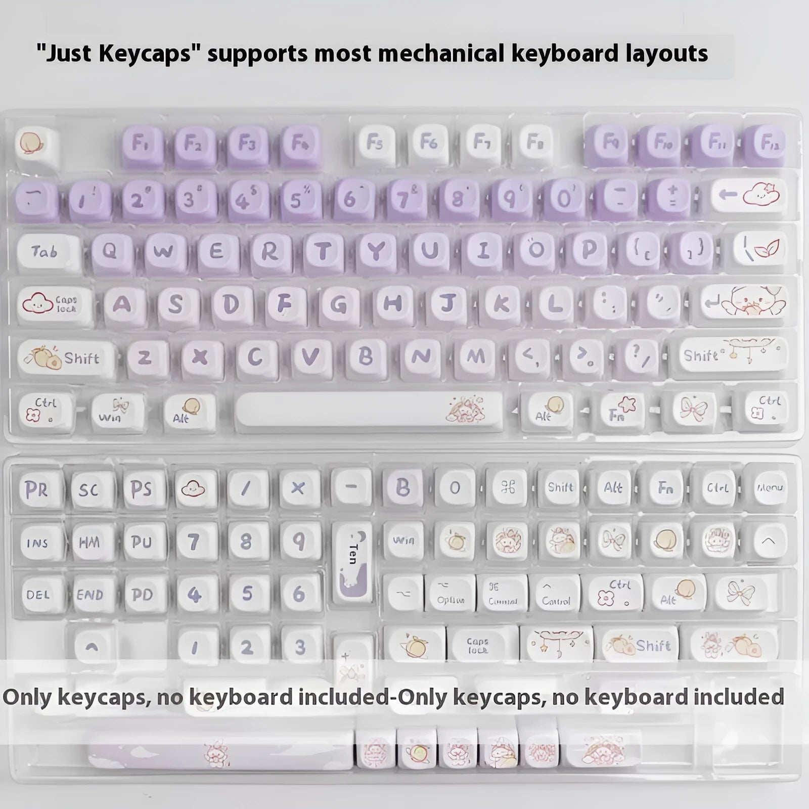 Purple gradient mechanical keyboard keycap set with rabbit design theme