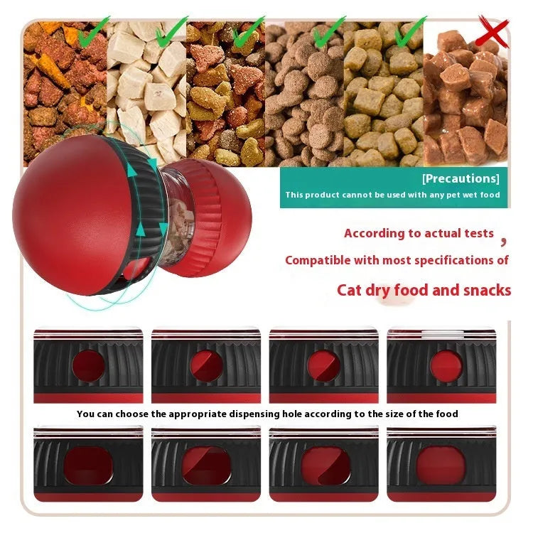 Rotating plastic cat toy with colourful super ball design and food dropping mechanism