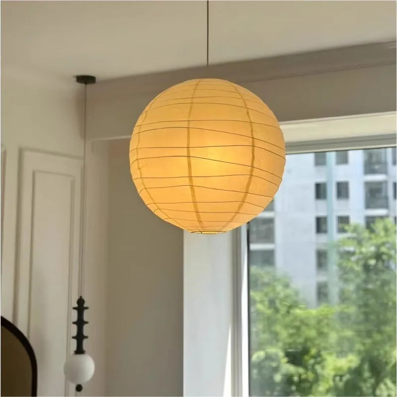 Japanese rice paper ball chandelier in 30cm and 45cm diameter options for living room lighting