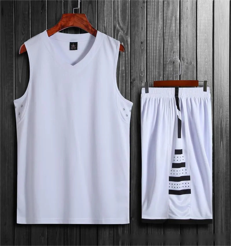 White breathable sports vest and shorts set for basketball and fitness training