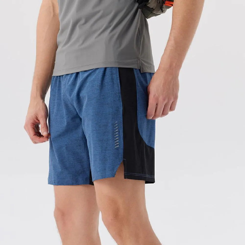 Men's five-point spandex shorts in forest green, showing casual styling and mid-waist design