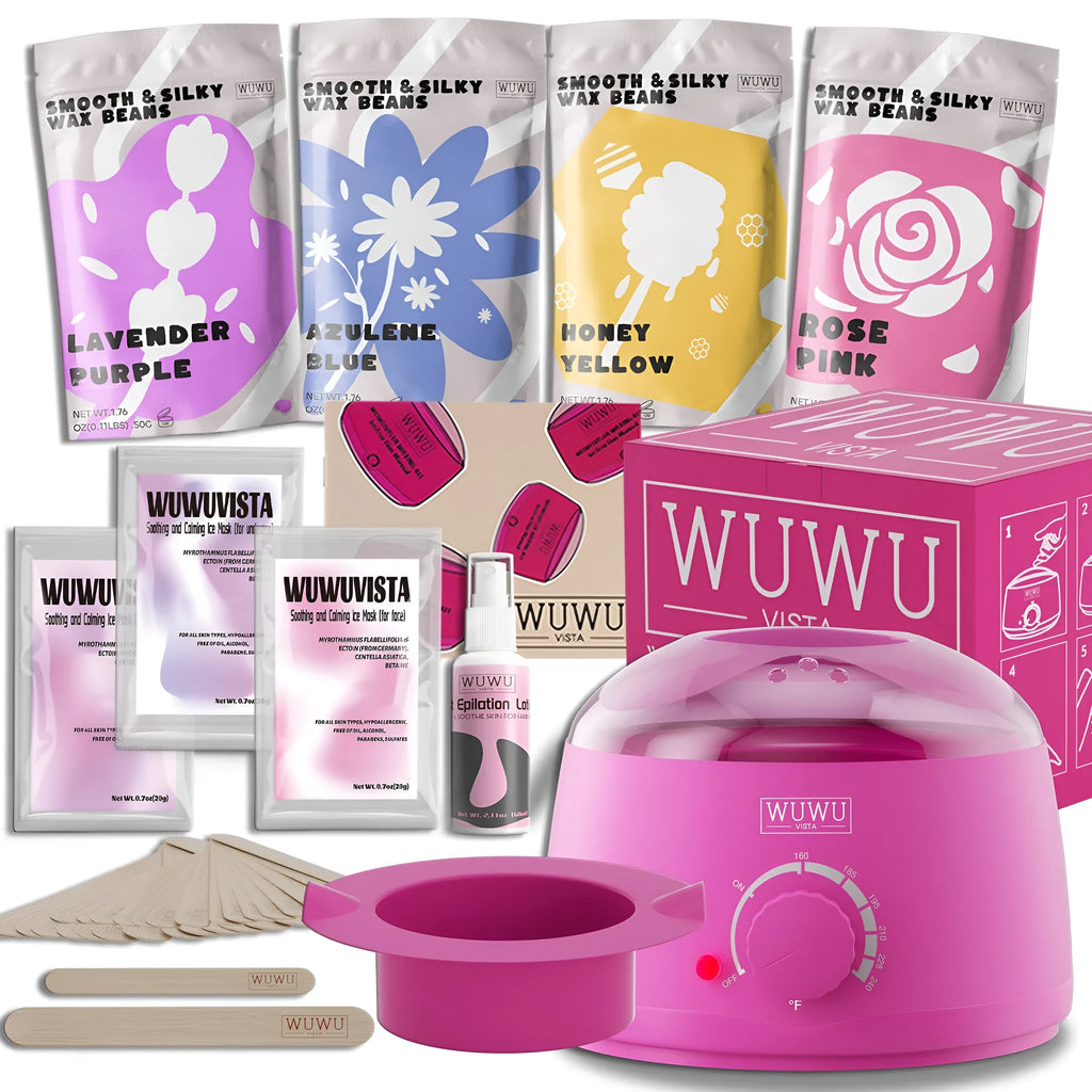 29-piece hard wax hair removal kit with compact warmer and four aroma wax beads