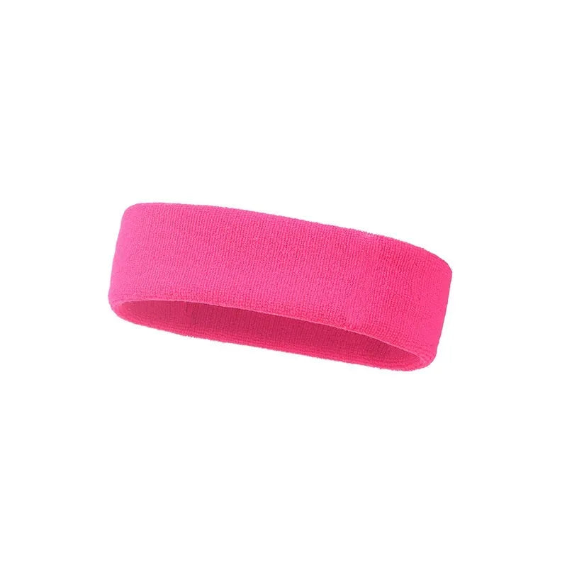 Elastic widening sports sweat band in solid colours: black, red, blue, rose red, sky blue.