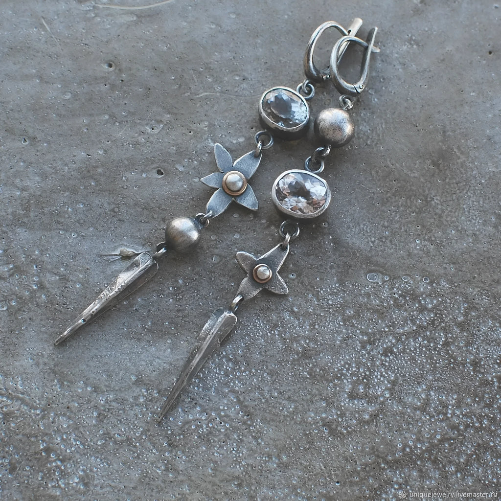 Hesheng geometric antique silver rhinestone drop pendant earrings pair