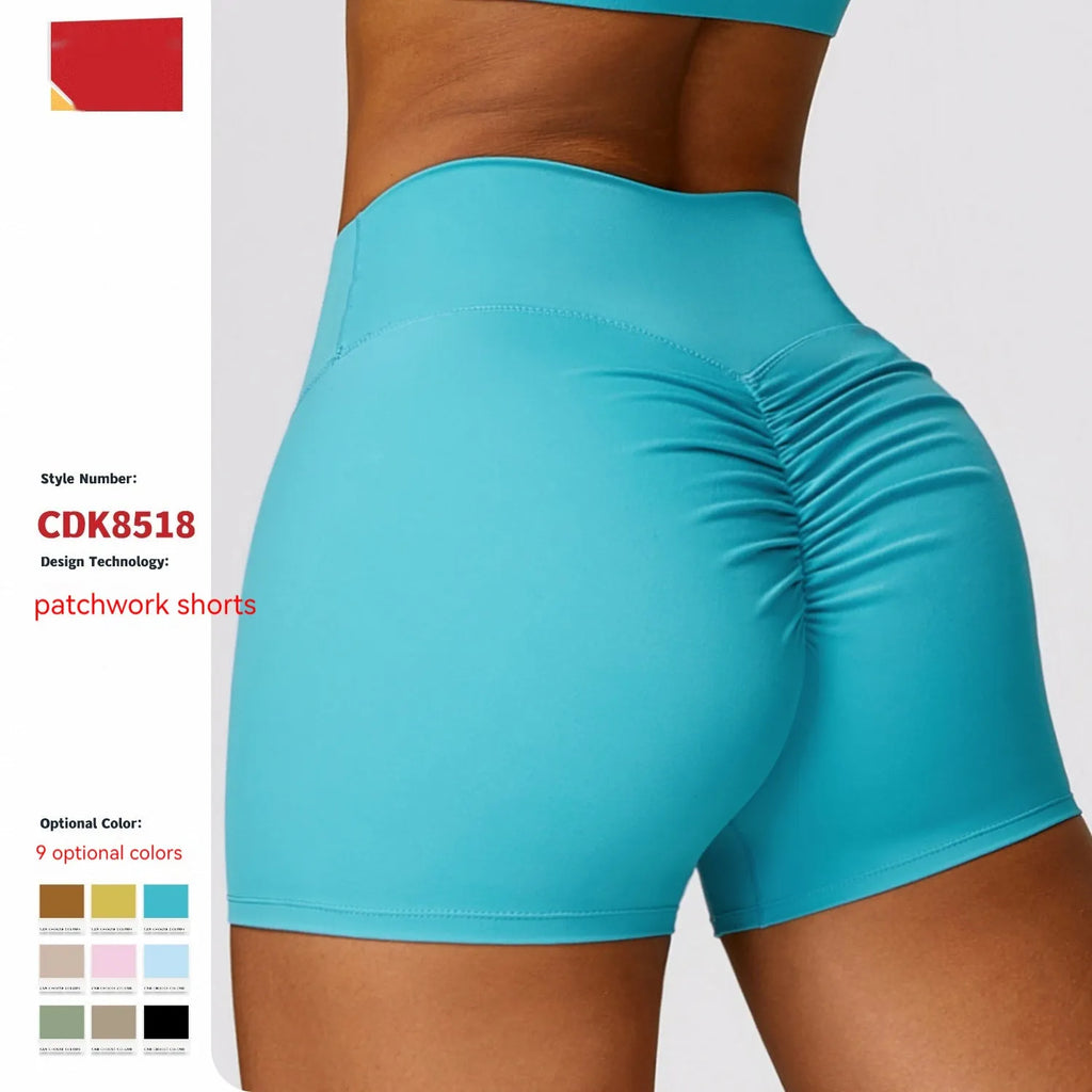 Women's high-waist yoga shorts in Basil Green colour for belly contouring and fitness.