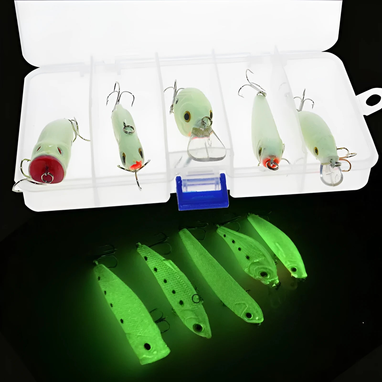 3D fluorescent hard bait fishing lures with submerged luminous properties in five-piece set