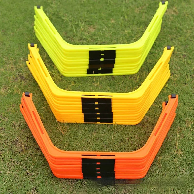 Six foldable hexagon football agility training rings in green, orange, and yellow colours