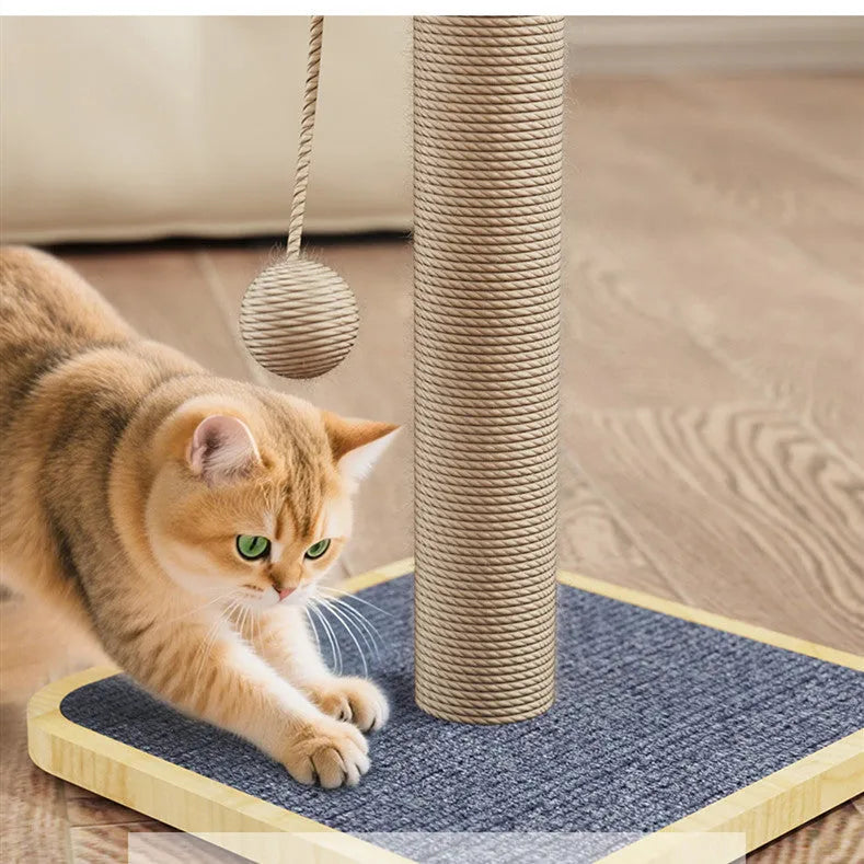 Scratch-resistant cat climbing frame with windmill hanging ball toy on pine wood structure