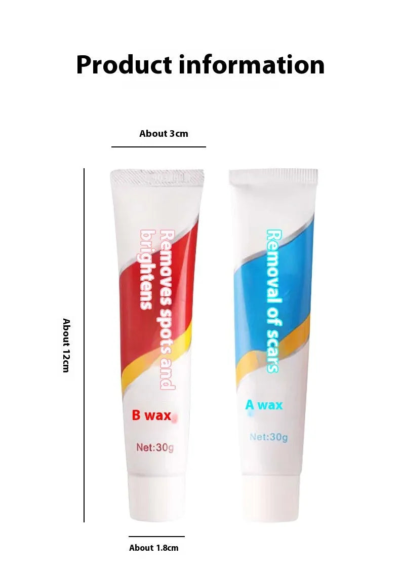 Car repair wax kit containing scratch removal compound, brightening wax, and frosted polishing sponge