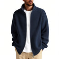 Man wearing a loose-fit beige acrylic blend cardigan sweater for casual leisure wear.
