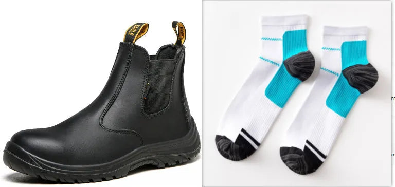 Black leather safety shoes with high-top design and anti-piercing protection