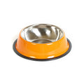 Colourful stainless steel pet bowl with non-slip rubber base available in multiple sizes