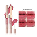 Double-headed lipstick and lip gloss in matte finish showing 10 colour options numbered 01 to 10