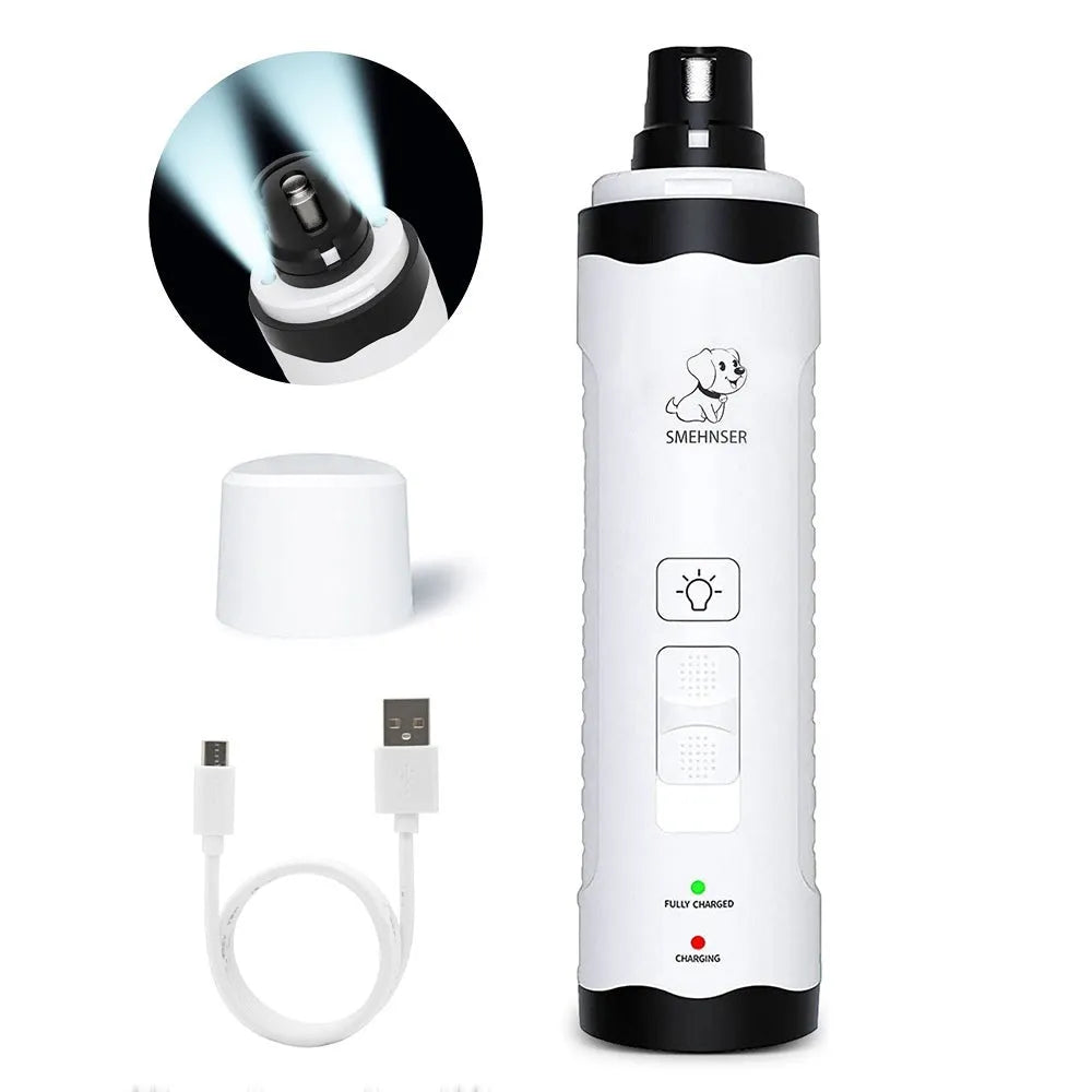 Electric dog nail grinder showing LCD display and three-speed settings