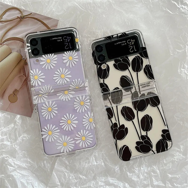 Flower design folding screen phone case for Samsung Galaxy Z Flip in daisy pattern