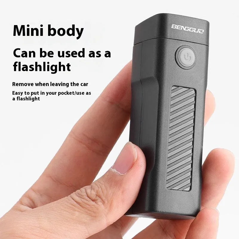 USB rechargeable bicycle headlight with quick-release strap on handlebars.